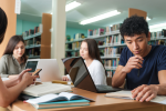 College students at the library